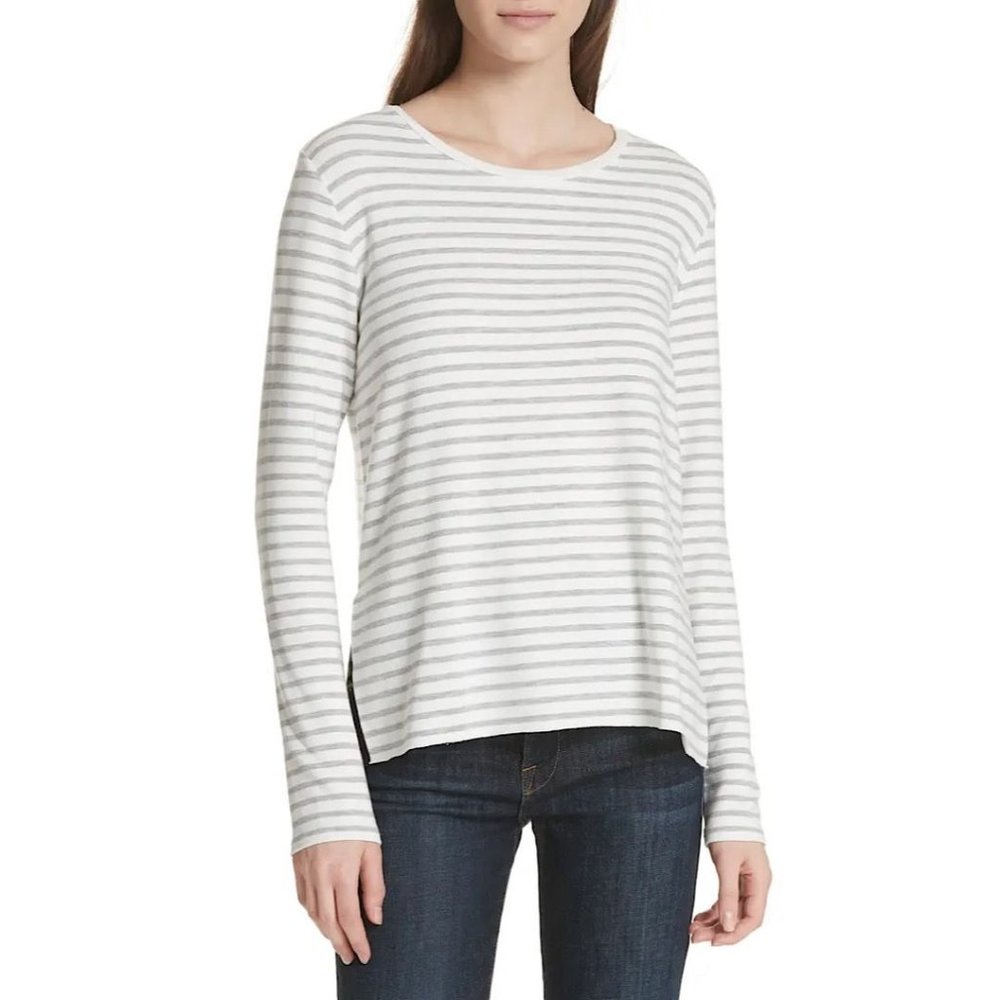 NWT Majestic Filatures Long Sleeve Stripe Pullover Sweatshirt Tee Grey 3 - Picture 1 of 10